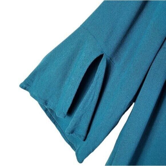 Torrid Strappy Bell Sleeve Cage Neck Crepe Blouse Teal‎ Aqua Top Plus Size 3 3X - Picture 7 of 8